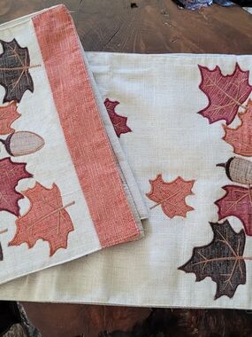 Autumn Leaf Embroidered Table Runner  - New
